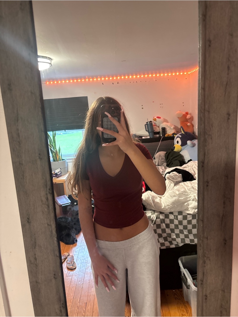 wild fable Deep V Ribbed Crop Top - Burgundy